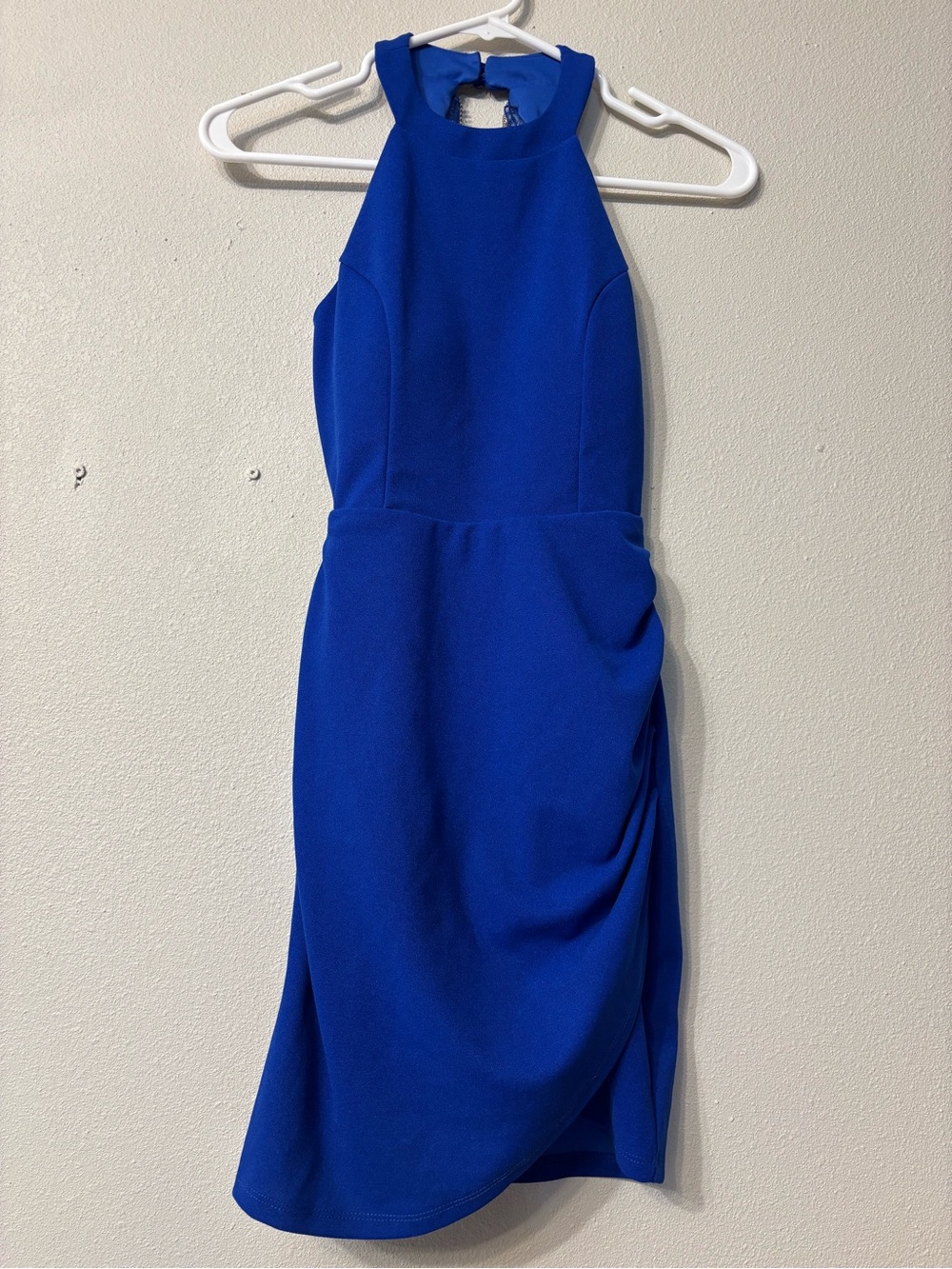 Nwts Lily Royal Blue Midi Halter Dress with rhinestone dropped cut out back